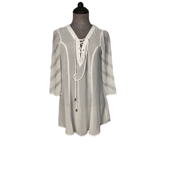 GUESS Tops - Guess Sexy Sheer Swim Cover Up  3/4 Sleeve Swimsuit Lace Up Embellished Size S